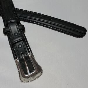 Cavenders Mens Edge Braided Black Leather Belt Size 44 1996 Western Cowboy Rodeo